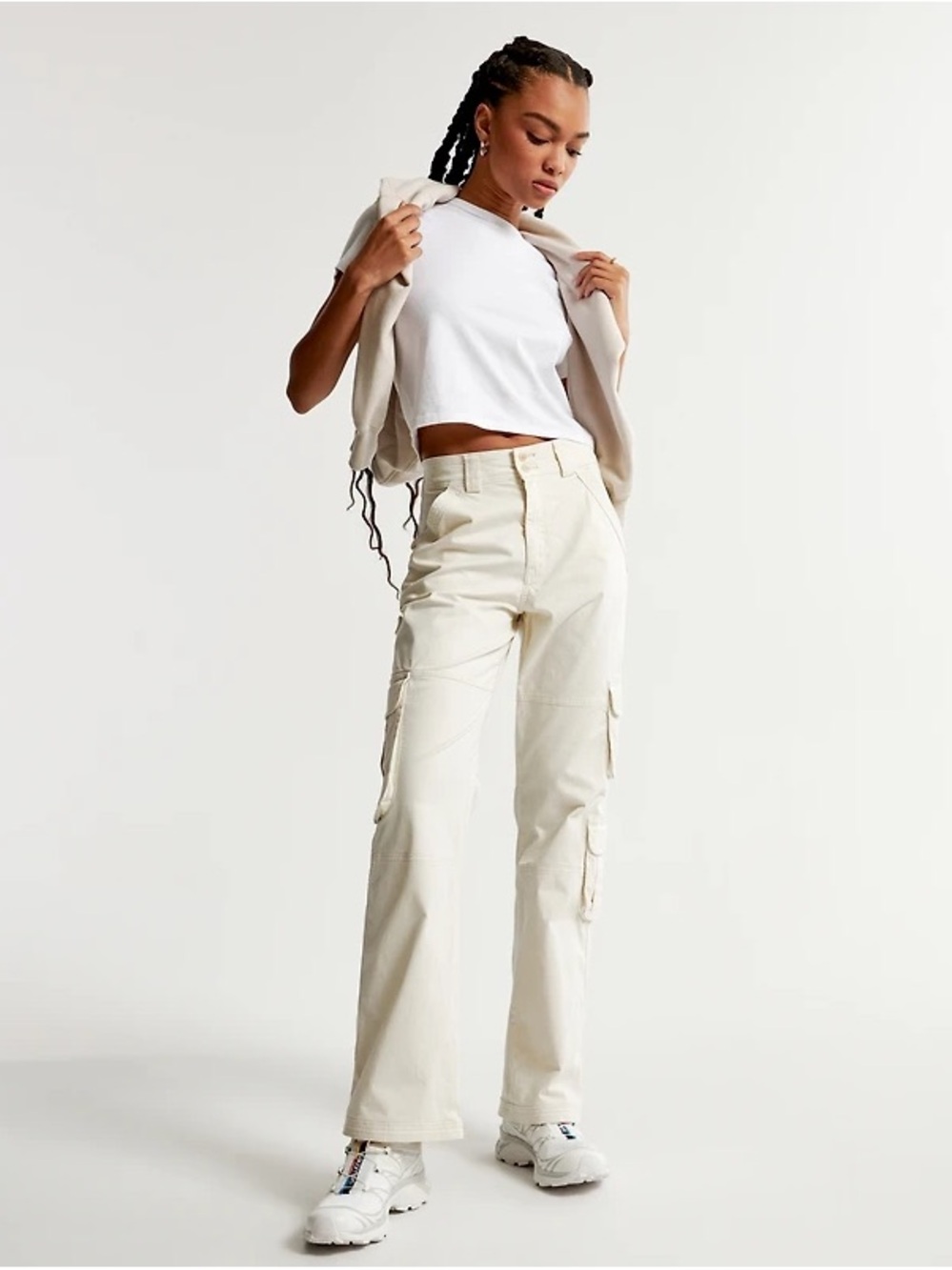 Abercrombie & Fitch Cream Relaxed Cargo Pants